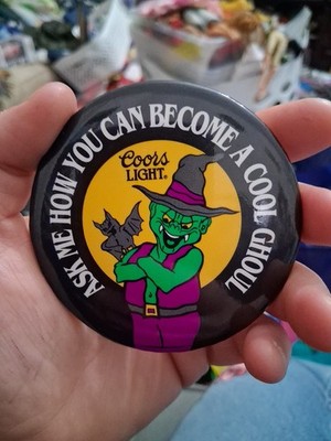 Vintage Coors Light Beer Halloween Cool Ghoul Goblin  Pin Button 