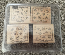 2004 Stampin Up Fabulous Four Set Of 4 Wood Mounted Rubber Stamps
