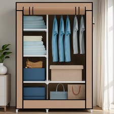 Large Fabric Canvas Wardrobe With Hanging Rail Shelving Clothes Storage Cupboard