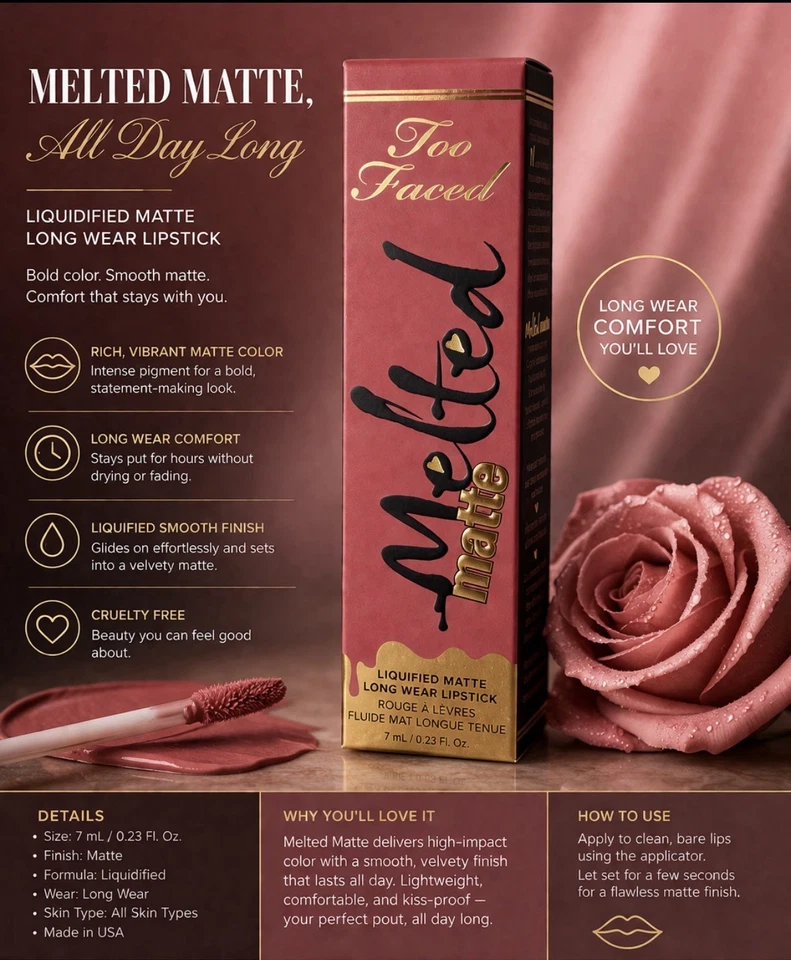 Too Faced Melted Matte Liquified Long Wear Lipstick - Sell Out - Brand New - Image 2 of 3