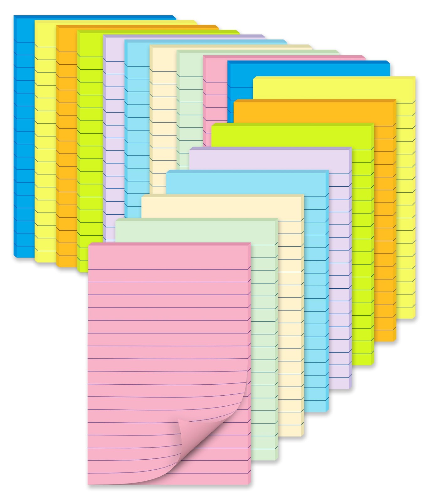 (18 Pads) Lined Sticky Notes 4x6 in Post, Large Notepads with Lines, Pastel C...