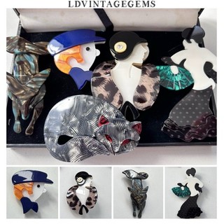 Lote de trabajo bisutería broches acrílicos inc Art Deco dama zorros etc.