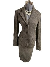 Anne Klein Skirt Suit Size 8 Jacket 6 Skirt Two Piece Set Herringbone Wool READ