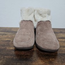 Vionic Maizie Faux Fur Lined Suede Booties Women Size 7 Taupe Cozy Slippers boho