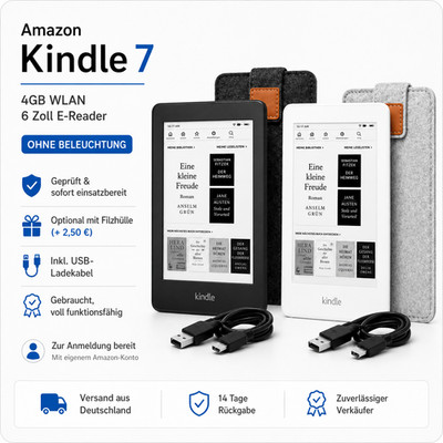Amazon Kindle 7. Generation 4GB WLAN E-Book Reader 6 Zoll mit Filzhülle