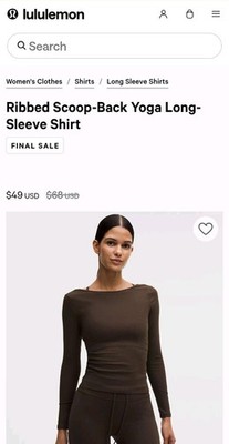 Lululemon Ribbed Scoop-Back Yoga Long Sleeve Walnut Brown XXXS NWT