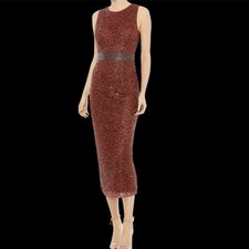 Mac Duggal Beaded Midi Dress Cocktail Formal 93758 Brick Burgundy NWT Size 6