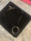 Vintage 925 Marked Handmade Steampunk Silver Rings Black Leather Necklace