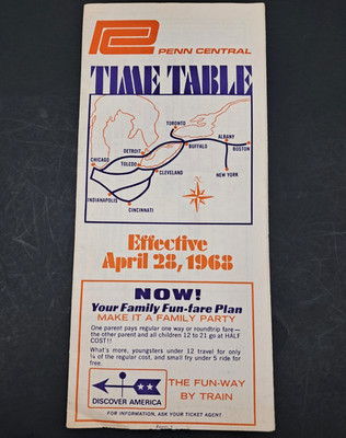 1968 Penn Central Railroad Train Time Tables and Fares Vintage Brochure  READ