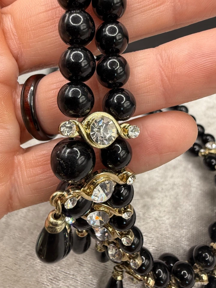 "Lote de collar con cuentas broche blanco negro 17"" 18"" vidrio imitación perla estrás" Foto 4 de 4