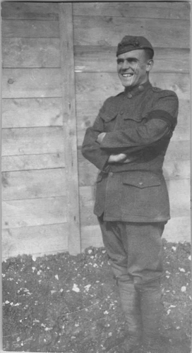 WW1 US Army Soldier Man Laughing Cynically Snapshot Military 1910s Vintage Photo