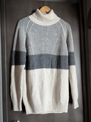 LIU JO UOMO Jumper Sweater Size XL Grey Striped Turtleneck Acrylic Wool Alpaca
