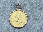 1874 $1 Indian Head Princess Type 3 Gold Coin in Necklace Bezel