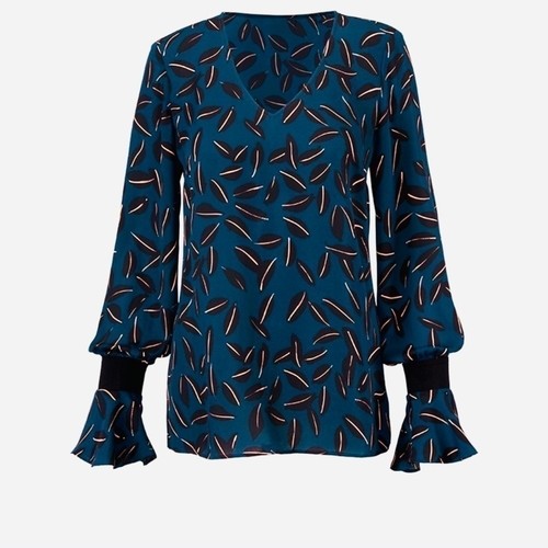 CAbi Floating Shadow Leaf Flared Cuffs Blouse 3763