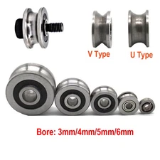 Metal Pulley U/V Groove Ball Bearings Wheel Steel Guide Roller Bore 3/4/5/6mm