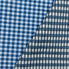 Blue-White-Gray Famous Maker Grid Gingham Double Woven Activewear Fabric