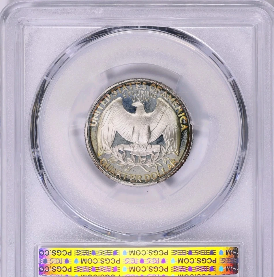1996 S 25C Silver Washington Quarter PCGS PR68DCAM Monster Rainbow Toned Coin - Image 3 of 4