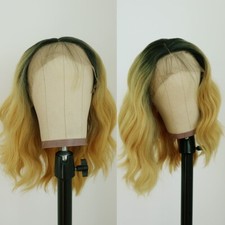 Light Yellow Lace Front Wigs Short Loose Wavy Synthetic Hair Glueless Party Wig