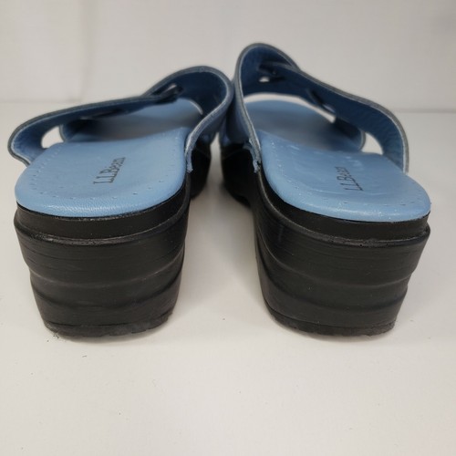 LL Bean Slide Sandals Blue Leather Woven Upper Platform Brazil 8.5 Slip On - Picture 5 of 7