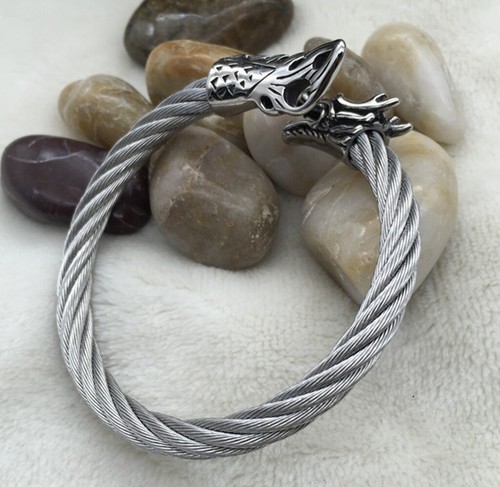 Men Women Stainless Steel Dragon Head Tail Flexible Cable Bangle Bracelet 7-8" - Bild 5 von 6