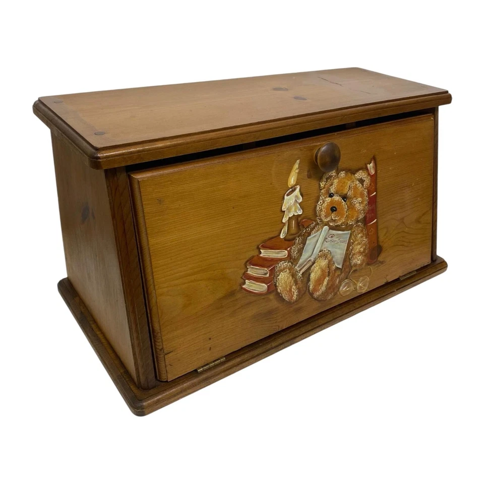 Rustic Wooden Tabletop Storage Box Bear Art Display Shelf Farmhouse Decor - Image 3 of 4