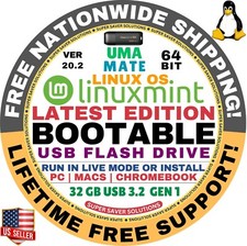 Linux MINT 20.2 USB UMA Mate 64-Bit Live Boot, Full Install MAC, PC