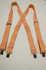 Men's Suspenders X Style Orange and White Checkered with Snaps On, USA Made