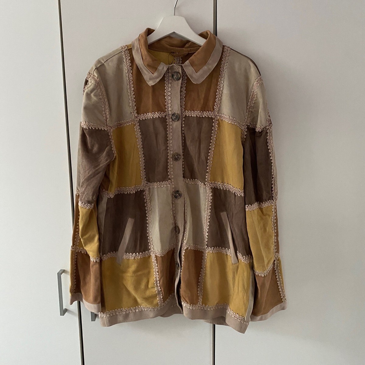 Free People Edie Crochet Chore Jacket Size XS Suede Leather