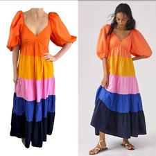 Farm Rio for Anthropologie Size XS 4 6 8 Aus (0 2 US) Colour Block Tiered Dress