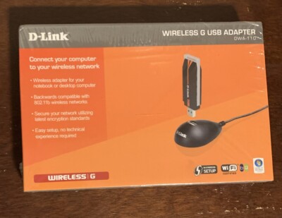 D-Link Wireless G USB Adapter (DWA-110) New In Box Factory Sealed