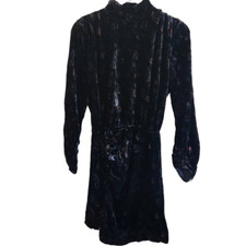 Zara Dress Womens XS Velour Paisley Black Ruched Open Back Side Slit Button