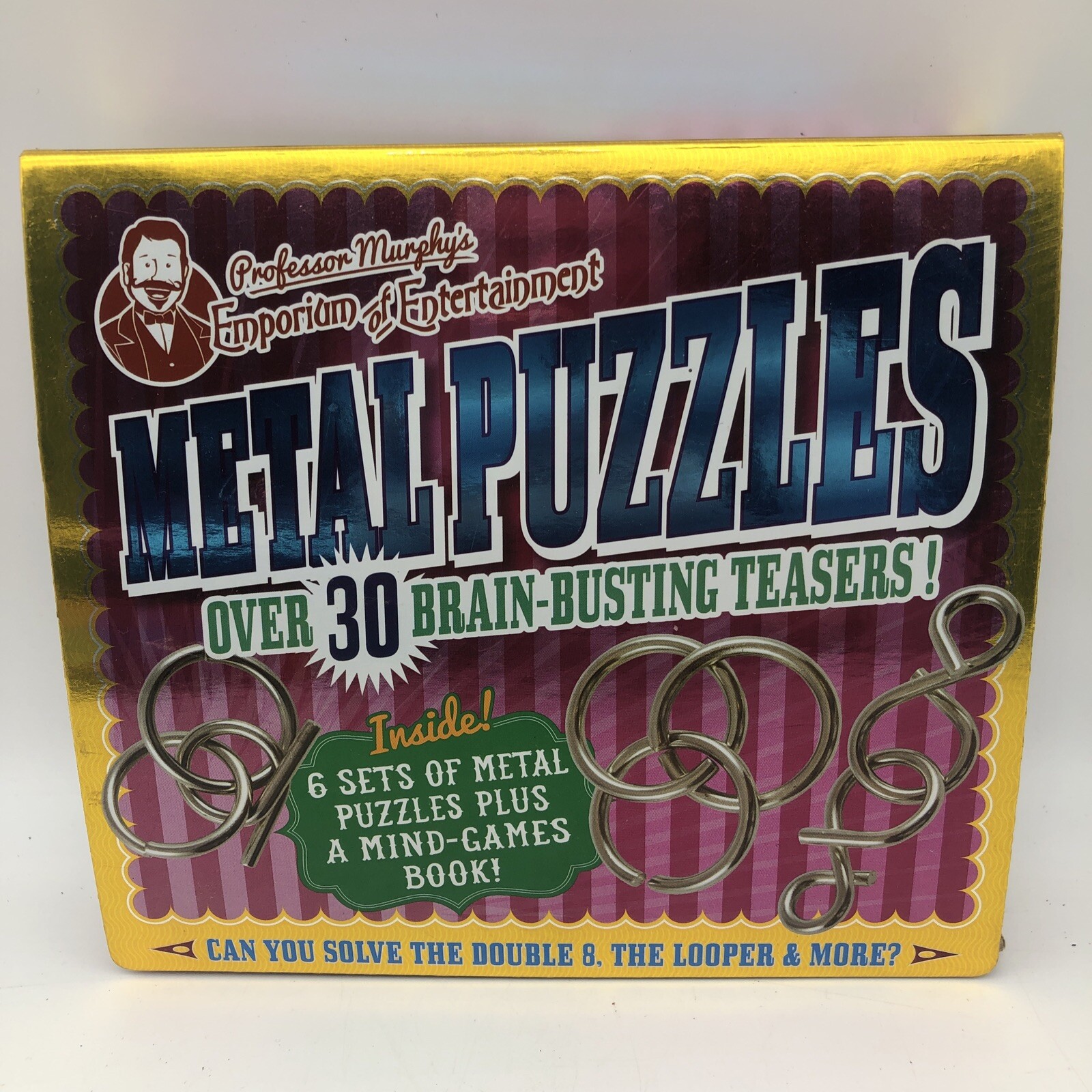 Professor Murphy’s 6 Metal Puzzles 30 Brain Busting Teasers + Mind Games Book