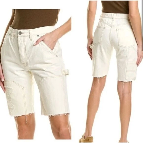 Pantalones Cortos Utilitarios Frame Le Slouch Relajados Bermudas en Blanco Desgarrado Rasgado - Talla 26 Foto 2 de 4
