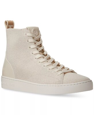 NIB MICHAEL KORS Edie Knit Lace-Up High-Top Sneakers Light Cream SIZE 6