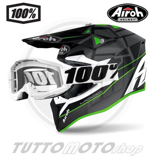 CASCO DA CROSS AIROH WRAAP MOOD GREEN MATT + MASCHERA new 100% strata2  everest | eBay