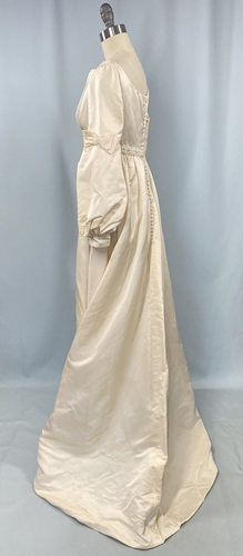 Vintage Wedding Dress SIZE SMALL ivory long sleeve 60s retro empire waist satin - Picture 12 of 24