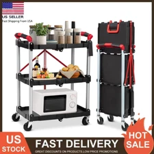 165LBS Folding Utility Cart,3-Tier Collapsible Service Cart with Lockable Wheels