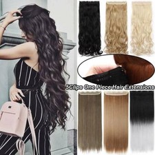 Extra Long Curly One Piece Clip in Hair Extensions Half Full Head THICK Natural
