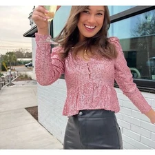 Pink sparkle sequin long sleeve by Sans Souci - Medium 