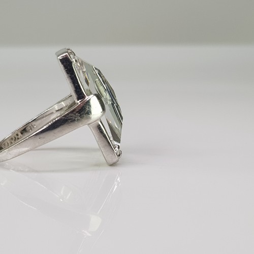 Solid Sterling Silver 925 Chunky Mirror Facited Square Gemstone Ring Size 6.5 - Picture 12 of 22