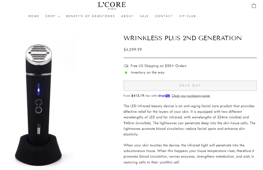 WRINKLESS PLUS 2ND GENERATION L'CORE BRAND NEW (SEALED BOX) LED LIGHT