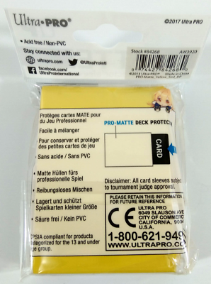 Yu Gi Oh 60 Card Sleeves Small Ultra Pro Matte Yellow 62x89mm
