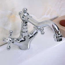 Kitchen Chrome Sink Tap Faucets Bathroom Two Cross Handles Swivel Spout fnf918
