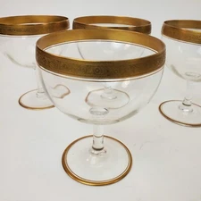 Set of 4 Italian Crystal w/Gold Encrusted Swag Rim Dessert Glasses 5.5"H X 4.5"W