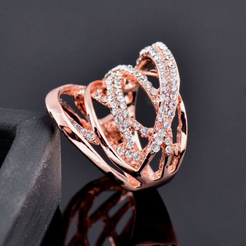 Twisted Wave Layers Ring Bands - Silver Gold Color Band Rings Cubic Zircon 1pc - Afbeelding 1 van 15