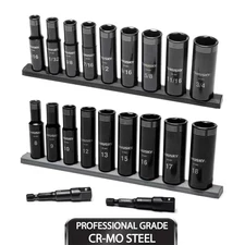 3/8 In. Drive Thin Wall Deep 6-Point Impact Socket Set Sae/Metric (20-Piece)