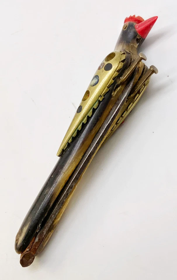 Navaja de bolsillo antigua Jezzine Líbano figura pájaro cuerno con joyas Foto 4 de 4