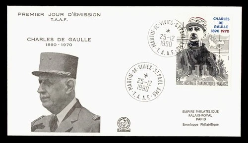 DR WHO 1990 FRENCH ANTARCTIC FSAT FDC GENERAL GAULLE ANIV CACHET 18.80 M70624