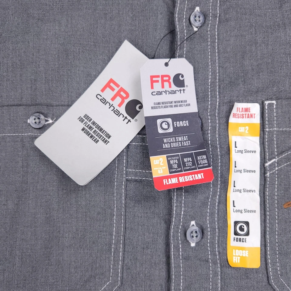 Carhartt FR Shirt Mens Large Tall Gray Flame Resistant Button Down Maryland UMD - Image 4 of 4