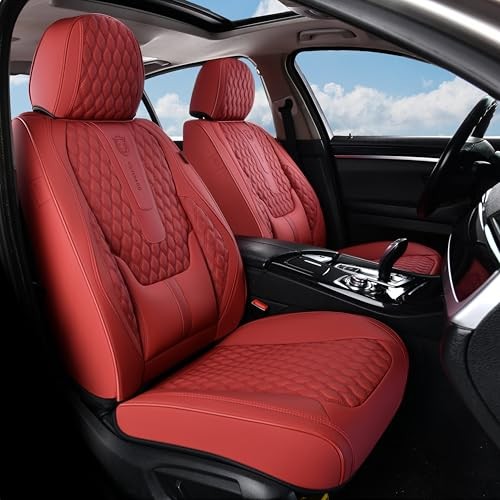 Car Seat Covers Front Seats, Luxury Faux Leather Red Seat Covers for Cars